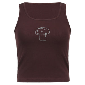 Mushroom Print Diamond Strapped Tank Top - 200000790 Brown / S / United States Find Epic Store