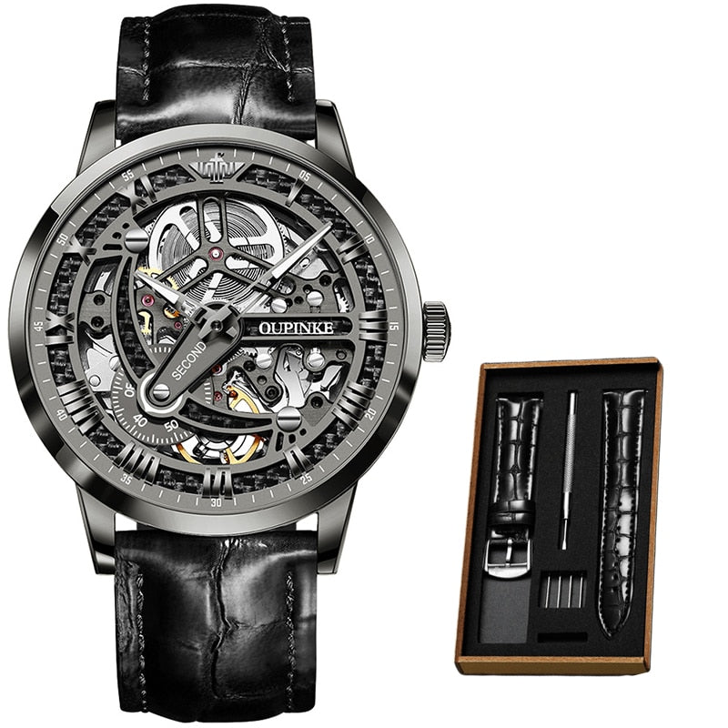 Automatic Luxury Mechanical Skeleton Leather Top Brand Wristwatch - 200033142 Black leather / United States Find Epic Store