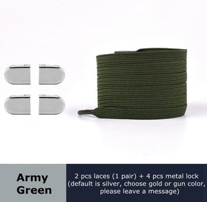 Metal lock Shoe Lace Elastic Flat Multi color options Easy to remove No tie shoelace Child adult Universal Lazy Shoelaces - 3221015 Army Green / United States / 100cm Find Epic Store