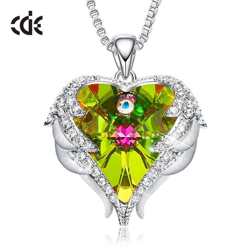 Women Silver Color Necklace Embellished with Crystals Necklace Angel Wings Heart Pendant Valentines Gift - 200000162 Olive / United States / 40cm Find Epic Store