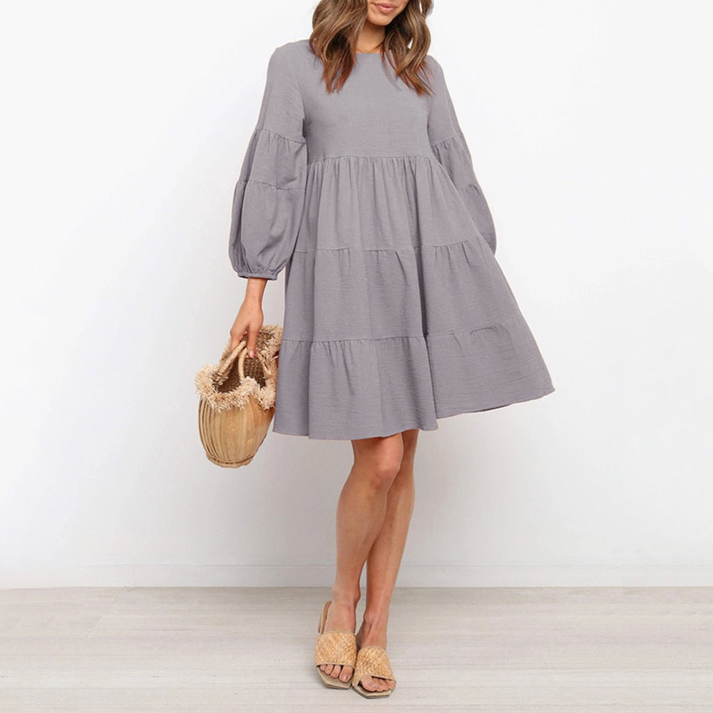 Cotton linen Slid Color Dress - Find Epic Store