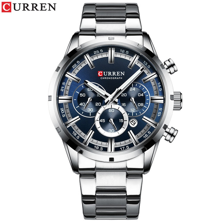 Watch Blue Dial Stainless Steel Band Date Mens Business Male Watches Waterproof Luxuries Men Wrist Watches for Men - 0 Silver blue Find Epic Store
