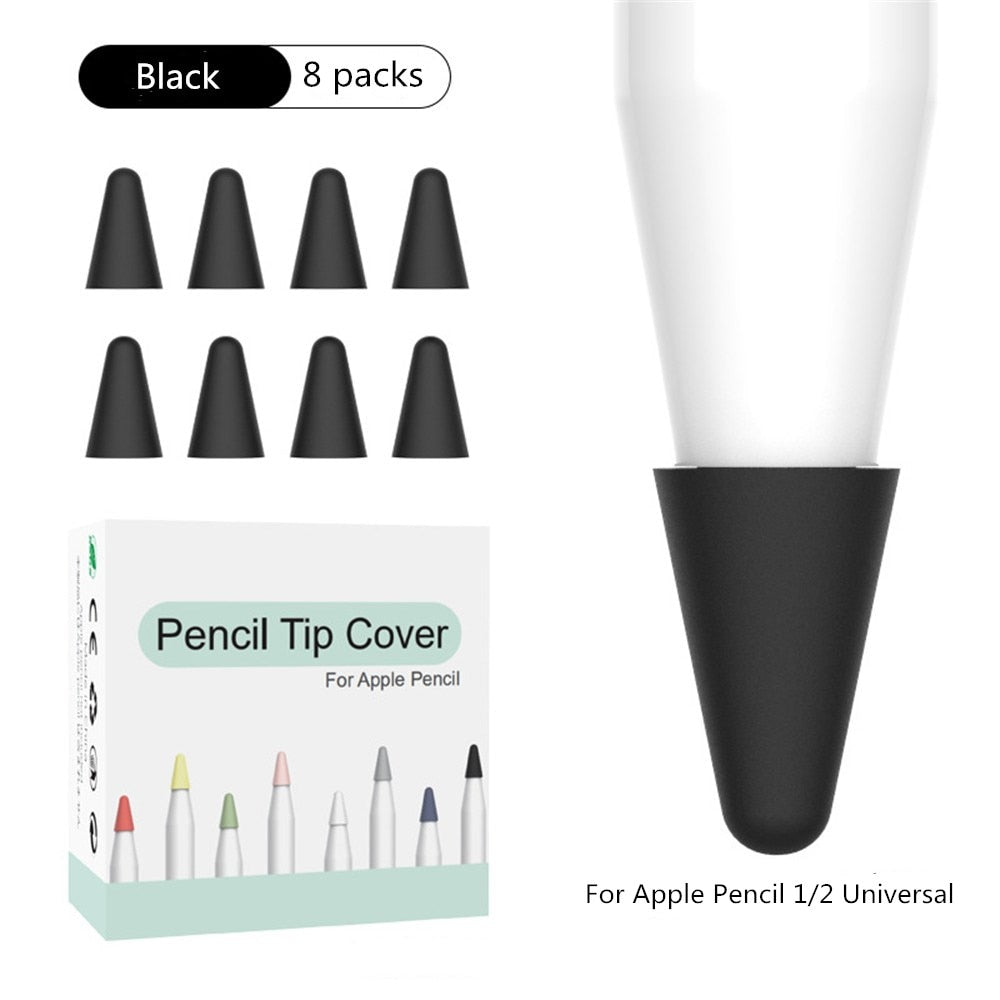 For Apple Pencil 8 pcs Silicone Replacement Tip Case for Apple Pencil 1 2 Touchscreen Stylus Pen Case Nib Protective Cover Skin - 200001095 Black / United States Find Epic Store