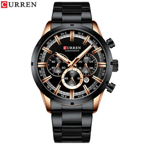 Watch Blue Dial Stainless Steel Band Date Mens Business Male Watches Waterproof Luxuries Men Wrist Watches for Men - 0 black Find Epic Store