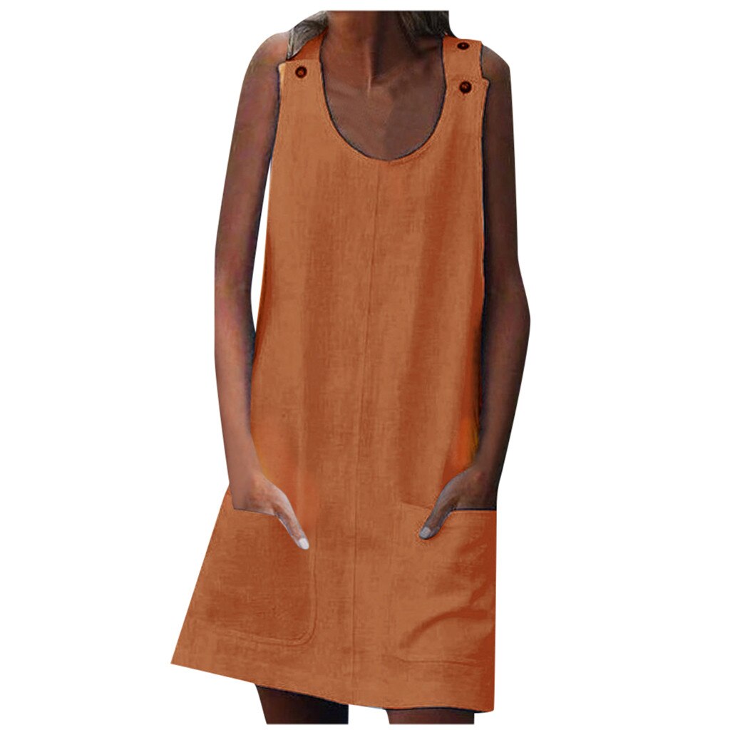 Button Plain Pocket Bohemian Dress - 200000601 Orange / S / United States Find Epic Store