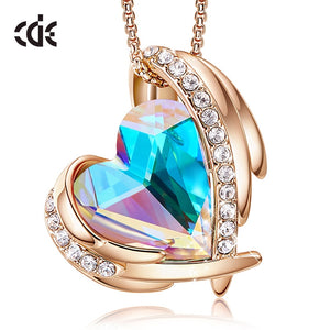Women Gold Necklace Pendant Embellished with Crystals Pink Heart Necklace Angel Wing Jewelry Mom Gift - 100007321 AB Color Gold / United States Find Epic Store