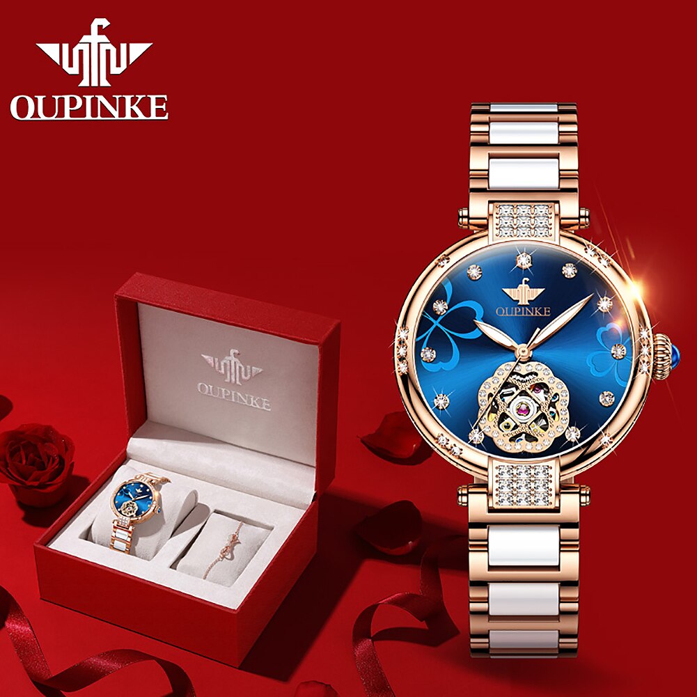 OUPINKE Luxury Skeleton Automatic watch - 200363143 blue / United States Find Epic Store