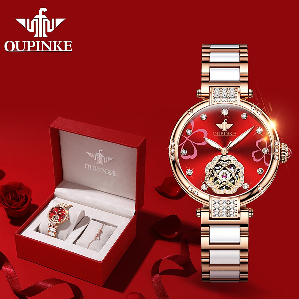 OUPINKE Luxury Skeleton Automatic watch - 200363143 red / United States Find Epic Store