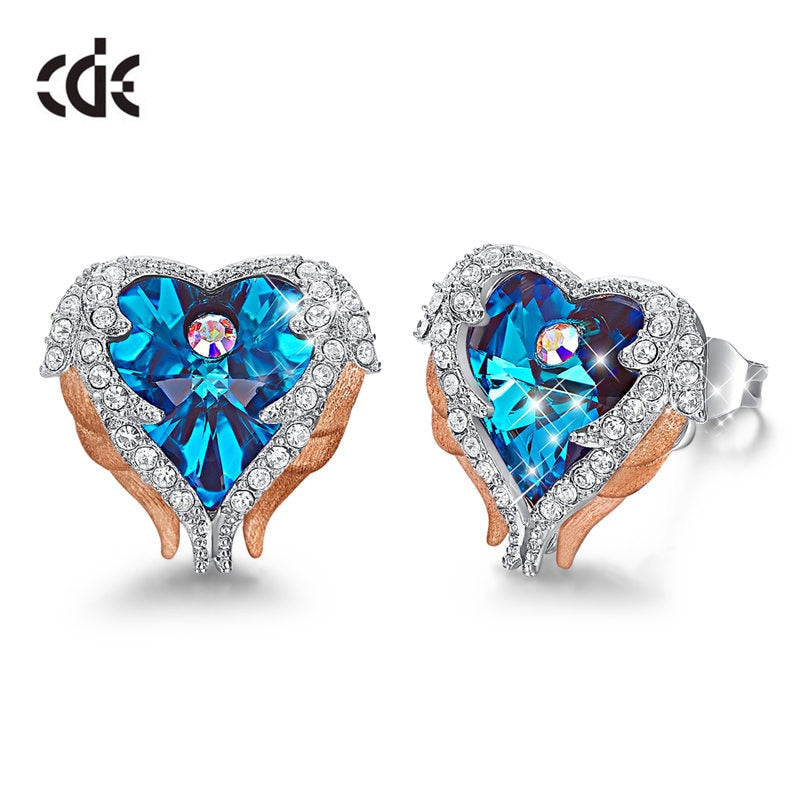 Angel Wings Heart Stud Earrings - 200000171 Blue Gold / US Find Epic Store