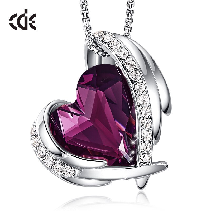 New Arrival Bohemia Heart Pendant Necklace with Crystals Angel Wings Necklace - 100007321 Purple / United States Find Epic Store