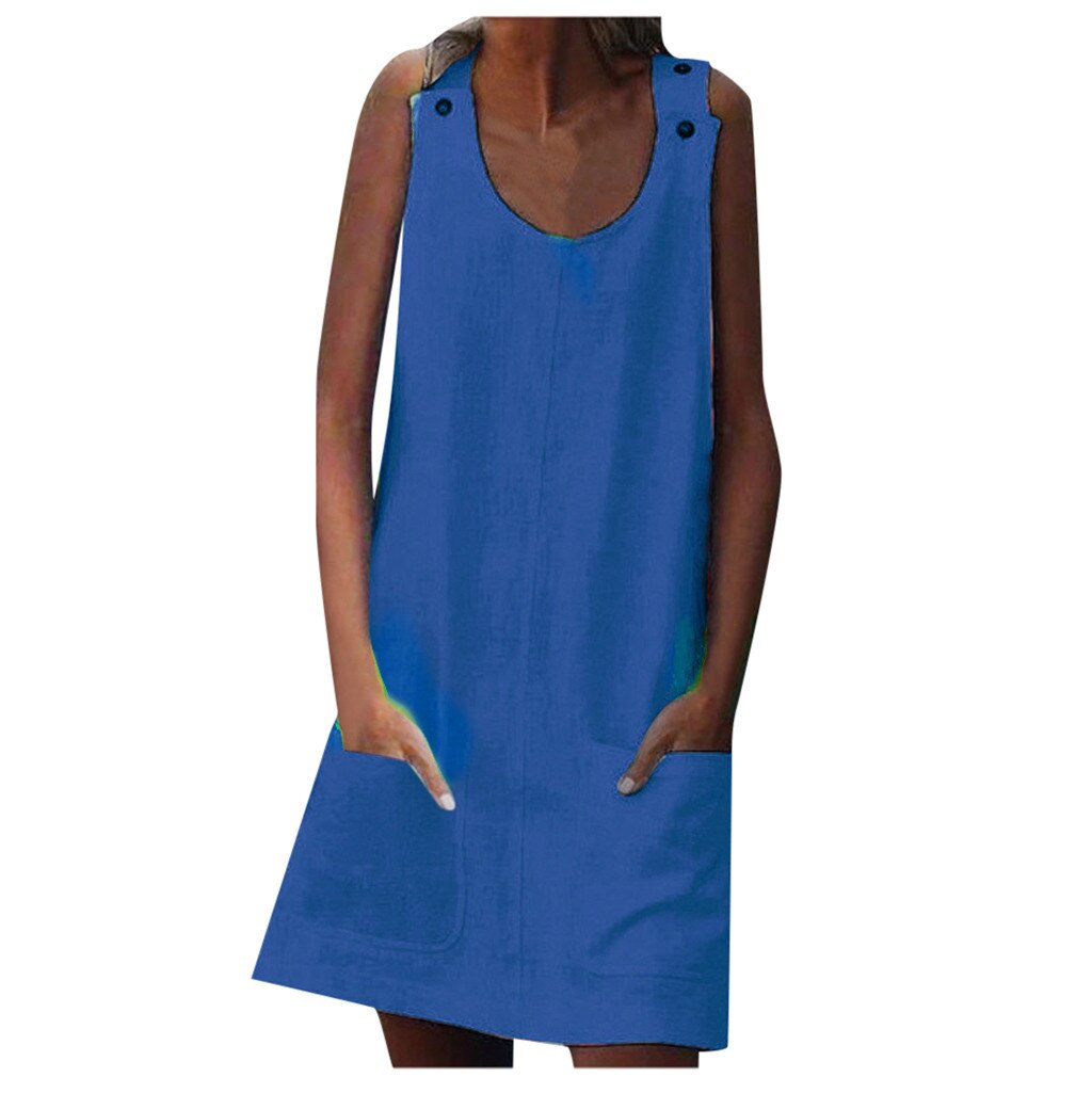 Button Plain Pocket Bohemian Dress - 200000601 Blue / S / United States Find Epic Store