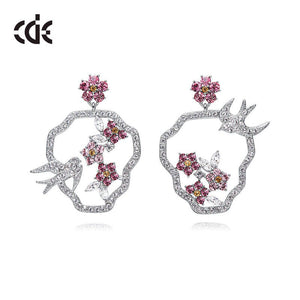 Luxury Jewelry Vivid Flying Bird Silver Color Earrings for Women Girl Flower Crystal from Swarovski Animal Earrings Gift - 200000168 Pink / United States Find Epic Store