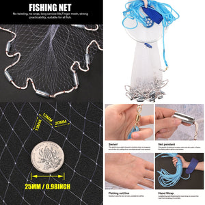 2.4M 3.6M 4.8M Fishing Net USA Style Cast Network With sinker and without sinker Sports Hand Throw Fishing Net Small Mesh Cast - 13003 Find Epic Store