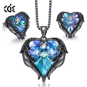 Women Jewelry Set Embellished with Crystals Necklace Earrings Set Fashion Heart Angel Wings Accessories Set - 100007324 Purple Black / United States / 40cm Find Epic Store