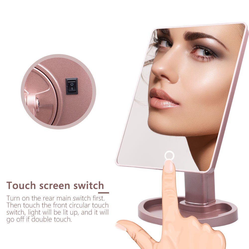 22 LED Light Touch Screen 10X Magnifier Makeup Mirror Adjustable USB Or Batteries Use 16 Lights Bright Desktop Tabletop Bright - 200001300 Find Epic Store