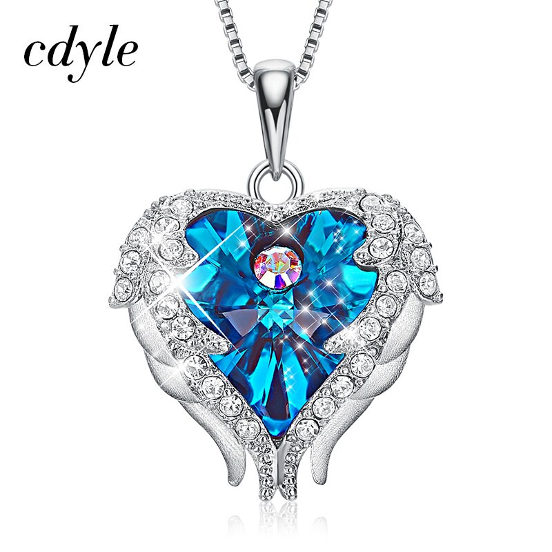 925 Sterling Silver Jewelry Fashion Four Colors Crystal Heart Angel Wing Pendant - 200001699 Blue / United States / 40cm Find Epic Store