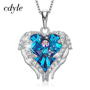925 Sterling Silver Jewelry Fashion Four Colors Crystal Heart Angel Wing Pendant - 200001699 Blue / United States / 40cm Find Epic Store