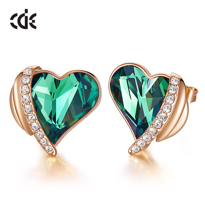 Red Heart Crystal Earrings Angel Wings - 200000171 Green Gold / United States Find Epic Store