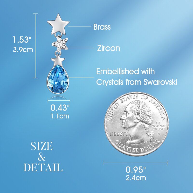 New Trendy Star Drop Earrings with Blue Crystal from Swarovski Water Drop Fashion Women Earrings Jewelry Christmas Gift - 200000168 Find Epic Store