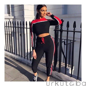 Long Sleeve Crop Workout Two Piece Outfit - 201530602 Red / S / United States Find Epic Store