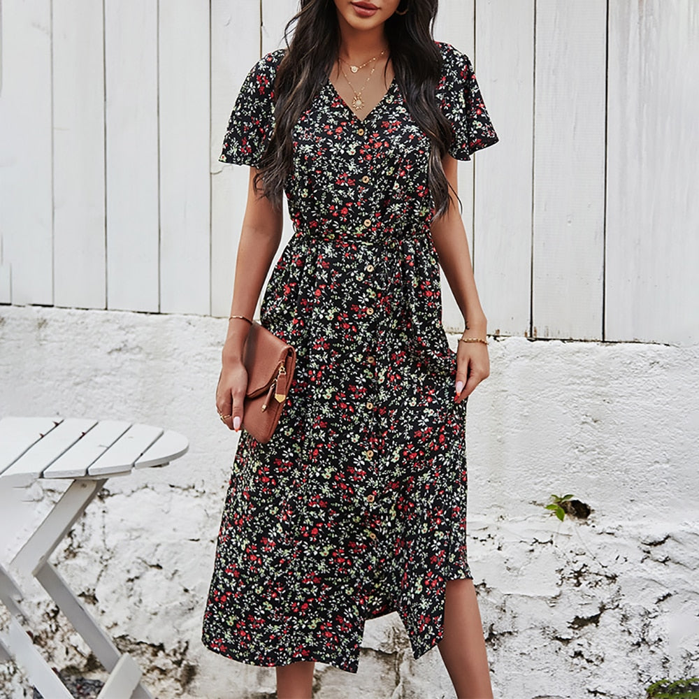 V neck Wrap High waist Dress - 200000347 Find Epic Store