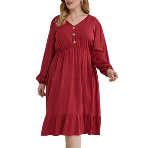 Plus Size Elegant V Neck Solid Loose Midi Dress - 200000347 Find Epic Store