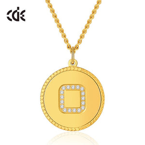 Custom 26 Initial Disc Necklace with CZ Fashion Gold Coin Charm Stainless Steel Necklace Women Men Birthday Gift - 200000162 O / United States / 40cm Find Epic Store