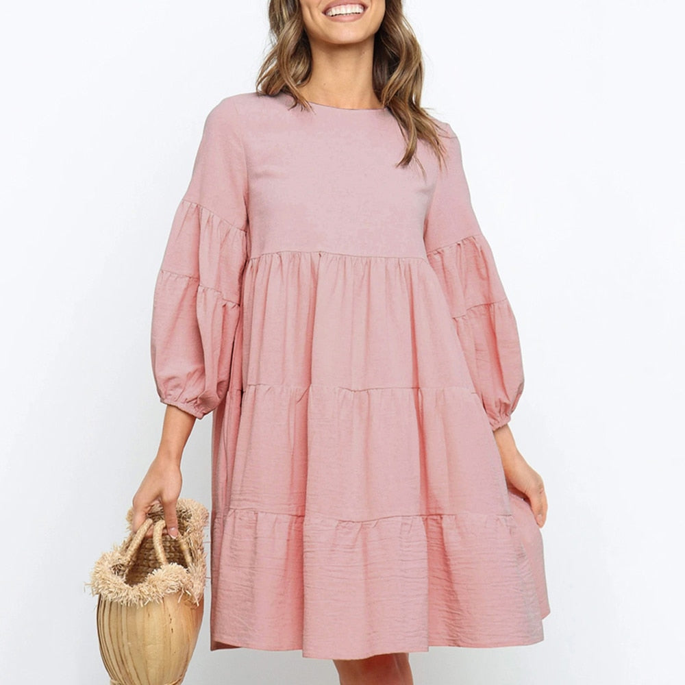 Cotton linen Slid Color Dress - Find Epic Store