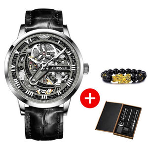 OUPINKE Automatic Mechanical Skeleton Leather Wristwatch - 200033142 siliver face / United States Find Epic Store