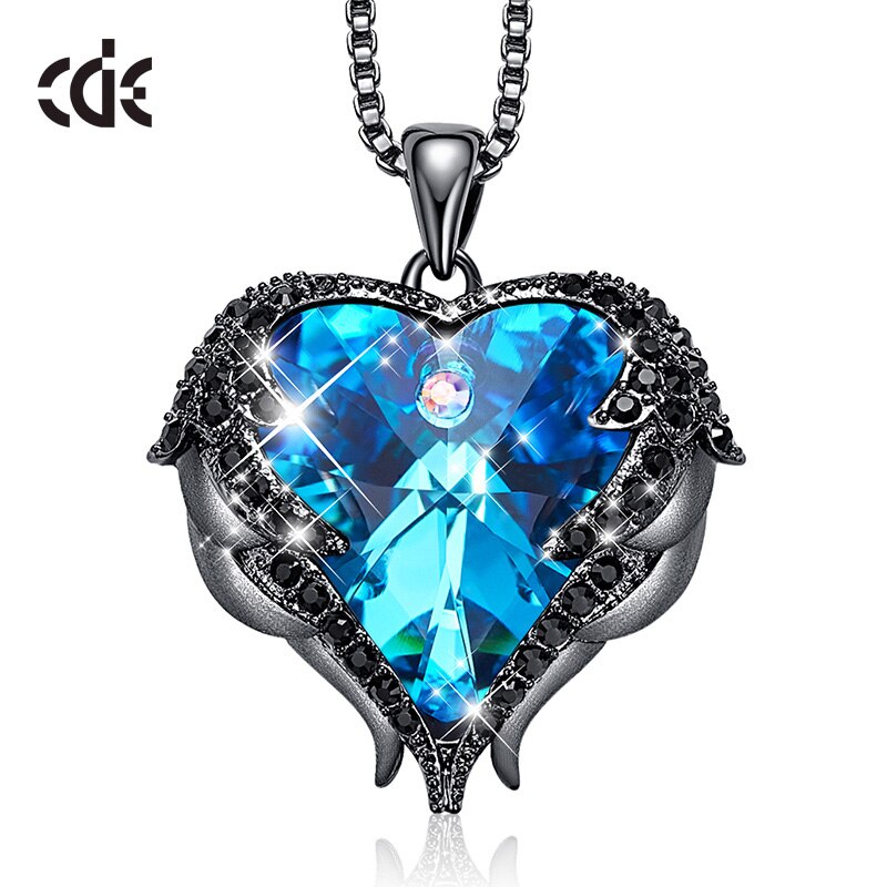 Fashion Angel Wings Heart Shape Pendant Necklace with Purple Crystal for Women Fashion Jewelry Valentine's Day Gifts - 200000162 Blue Black / United States / 40cm Find Epic Store