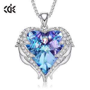 Crystal Necklace New Design Sparkling Heart Blue Stone Pendant Necklace for Women Angel Wing Original Jewelry - 200000162 Purple / United States / 40cm Find Epic Store