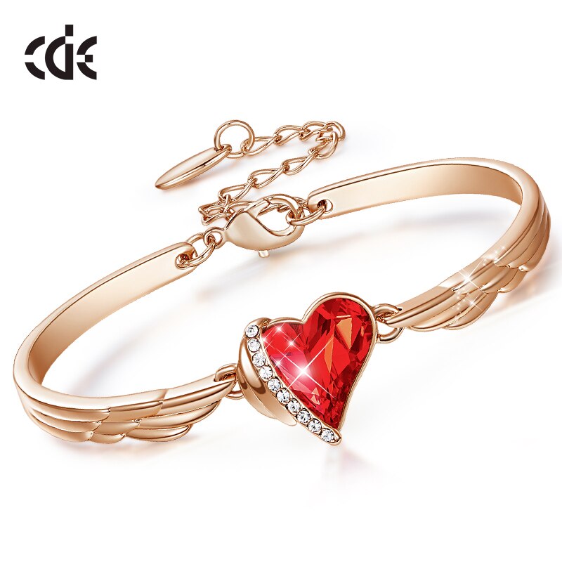 Fashion Red Heart Crystal Charm Bangles Women Gold Color Copper Jewelry - 200000146 Find Epic Store