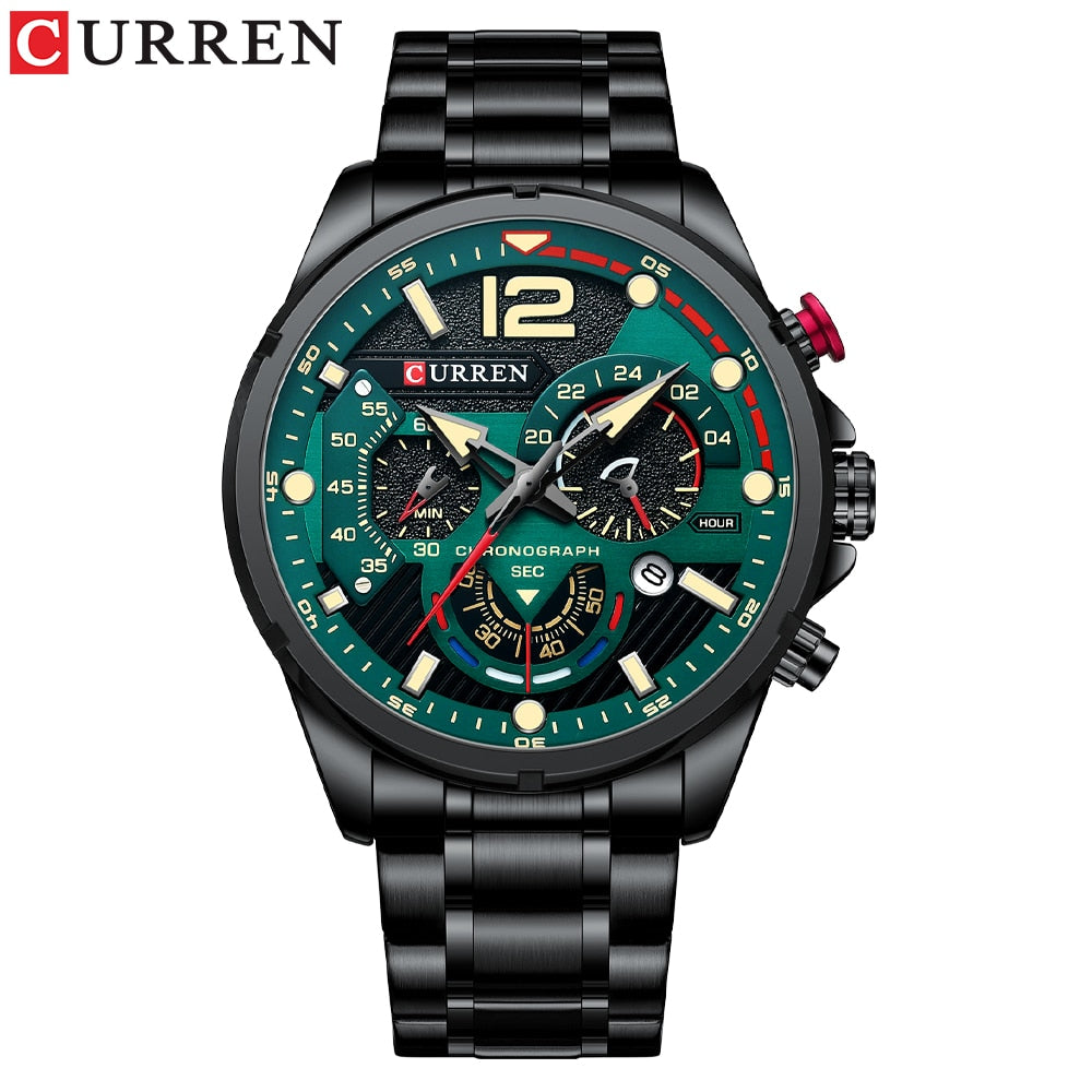 New Green Men's Watches Top Brand Luxury Stainless Steel Quartz Watch Men Sport Date Male Clock Waterproof Wristwatch - 0 black green Find Epic Store