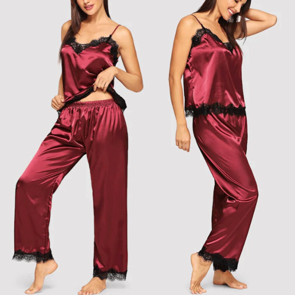 Women Sexy Silk Satin Sleepwear Lingerie - 200001904 wine red / S / United States Find Epic Store