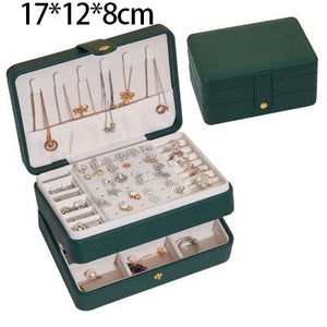 New 3-layers PU Jewelry Box Organizer Large Ring Necklace Display Makeup Holder Cases Leather Jewelry Case With Lock For Women - 200001479 United States / Green-B Find Epic Store