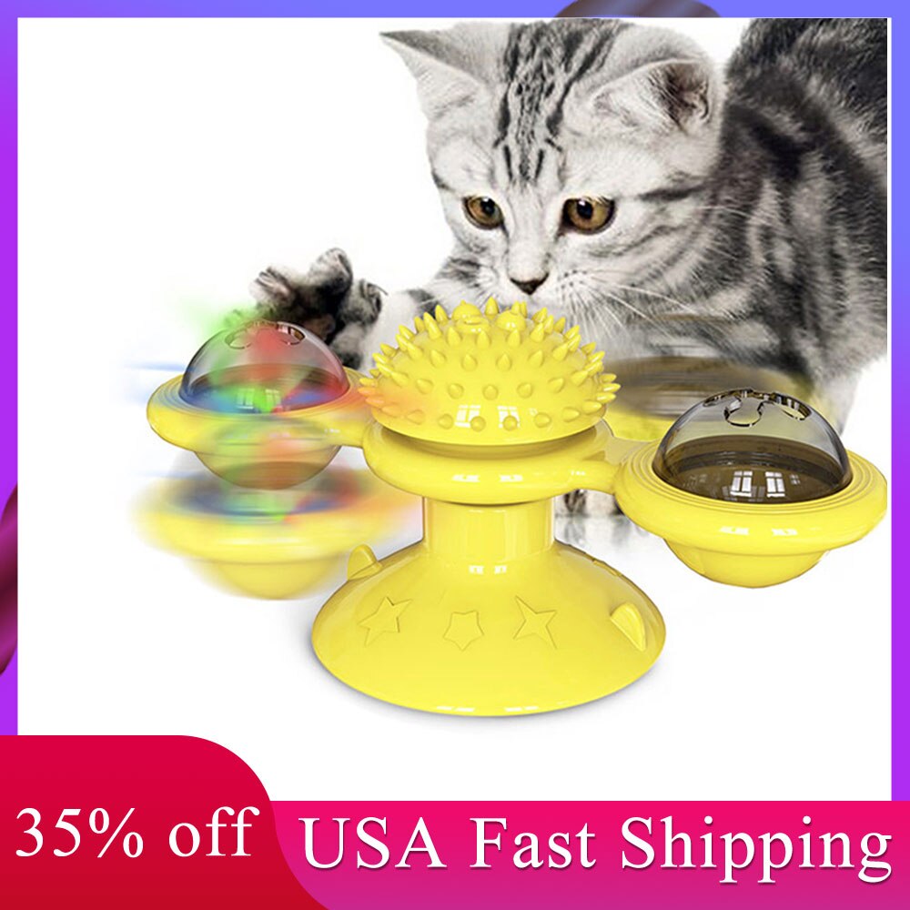 Windmill Cat Toy LED Turntable Teasing Pet Toy Interactive Whirling Puzzle Training Cat Scratching Tickle Kitten Play Game Toys - 200003701 Find Epic Store