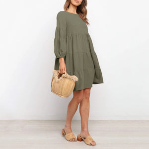 Cotton linen Slid Color Dress - Find Epic Store