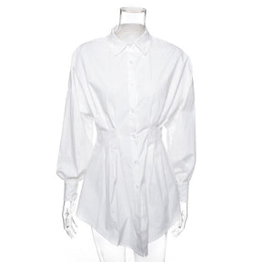 Elegant Long Sleeve Deep V Shirt Dress - 200000347 White / S / United States Find Epic Store