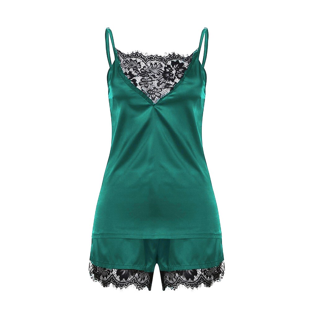 Women Lace Sexy Lingerie Sleeveless Crop Top and Shorts Nightwear - 200001904 green / S / United States Find Epic Store