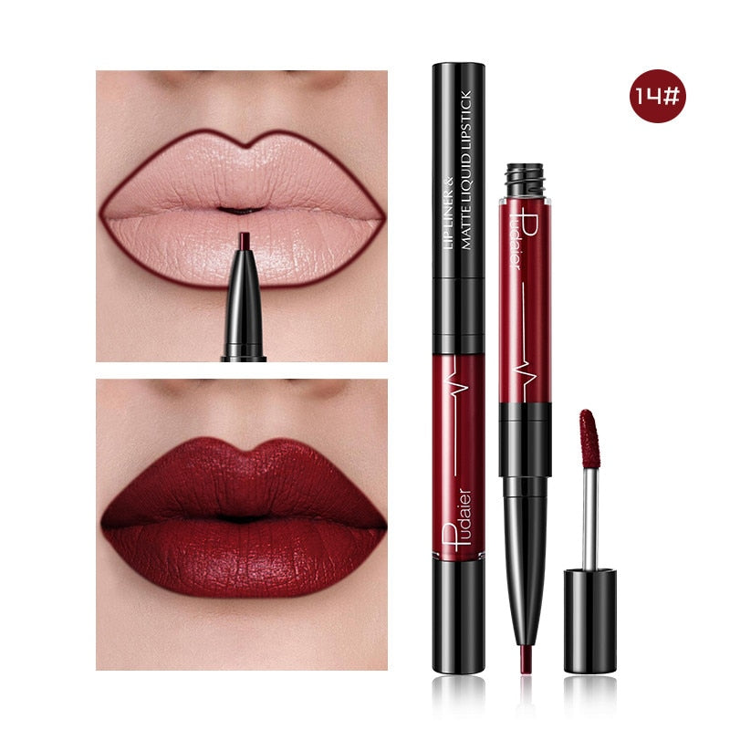 20 Color Matte Lipstick Lip Liner 2 In 1 Brand Makeup Lipstick - 200001142 P1245 14 / United States Find Epic Store