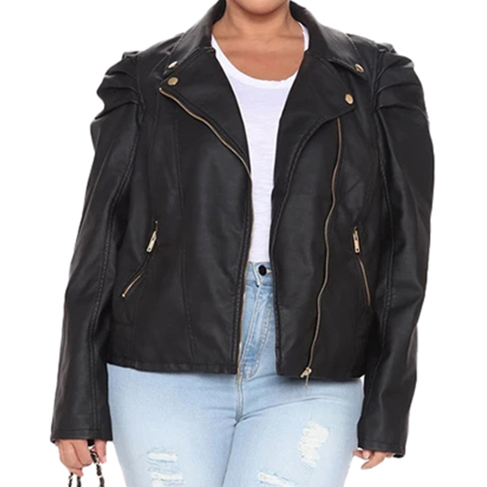 Plus Size Faux Leather Puff Sleeve Vintage Jackets - 200001909 Find Epic Store