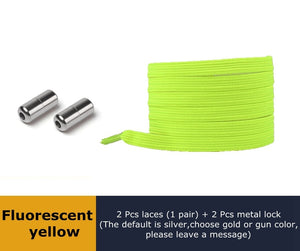 Lock Flat Elastic Shoelaces Types of Shoes Accessories Lazy Laces Safety Sneakers No Tie Shoelace Round Metal Suitable for All - 3221015 Fluorescent yellow / United States / 100cm Find Epic Store