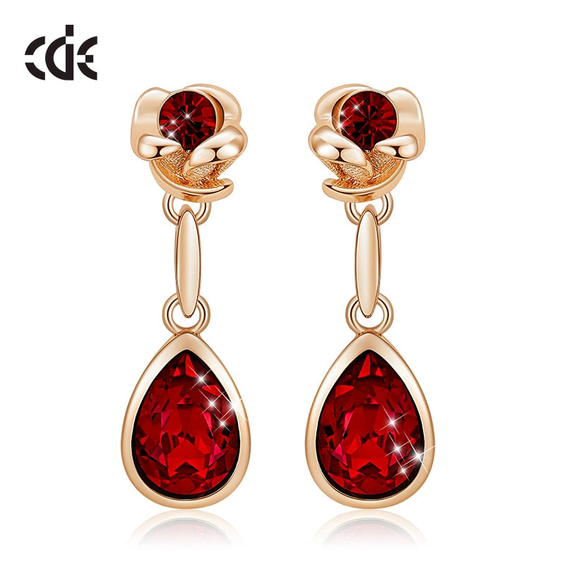 Jewelry Pink Crystals Rose Flower & Teardrop Statement Earrings - 200000168 Red Gold / United States Find Epic Store