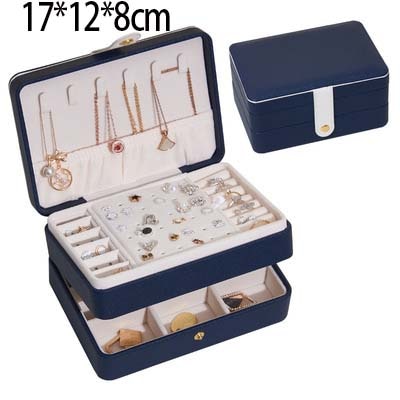 New 3-layers PU Jewelry Box Organizer Large Ring Necklace Display Makeup Holder Cases Leather Jewelry Case With Lock For Women - 200001479 United States / Blue-B Find Epic Store