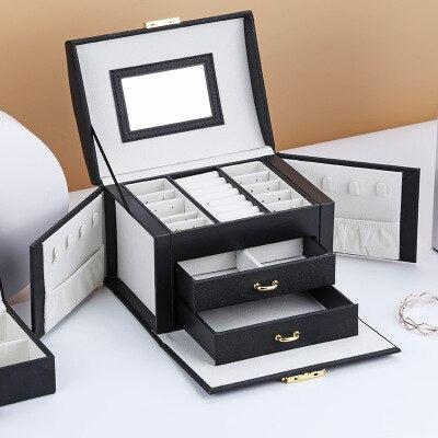 2021 Newly Jewelry Storage Box Large Capacity Portable Lock With Mirror Jewelry Storage Earrings Necklace Ring Jewelry Display - 200001479 United States / Black 02 Find Epic Store