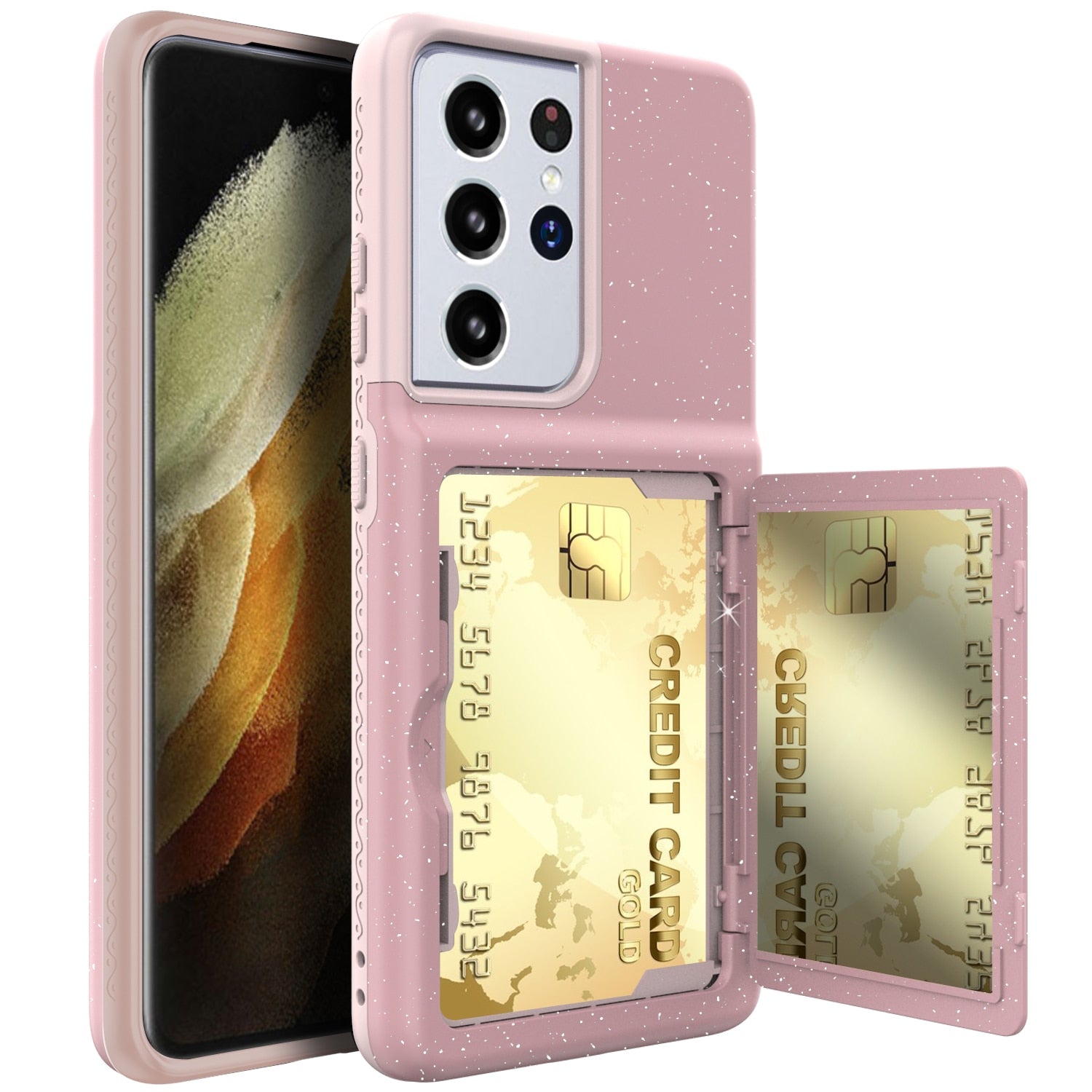 Card Slot Wallet Make Up Mirror Back Cover Flip Case for Samsung Galaxy S21 Ultra Plus Wallet Card Hidden Credit Card Cover S21+ - 380230 for Samsung S21 / Pink / United States Find Epic Store