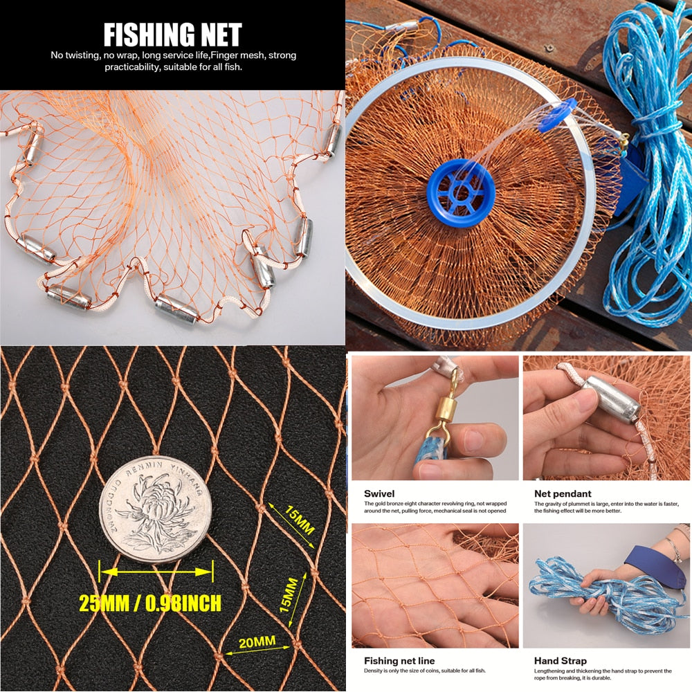 2.4M 3.6M 4.8M Fishing Net USA Style Cast Network With sinker and without sinker Sports Hand Throw Fishing Net Small Mesh Cast - 13003 Find Epic Store