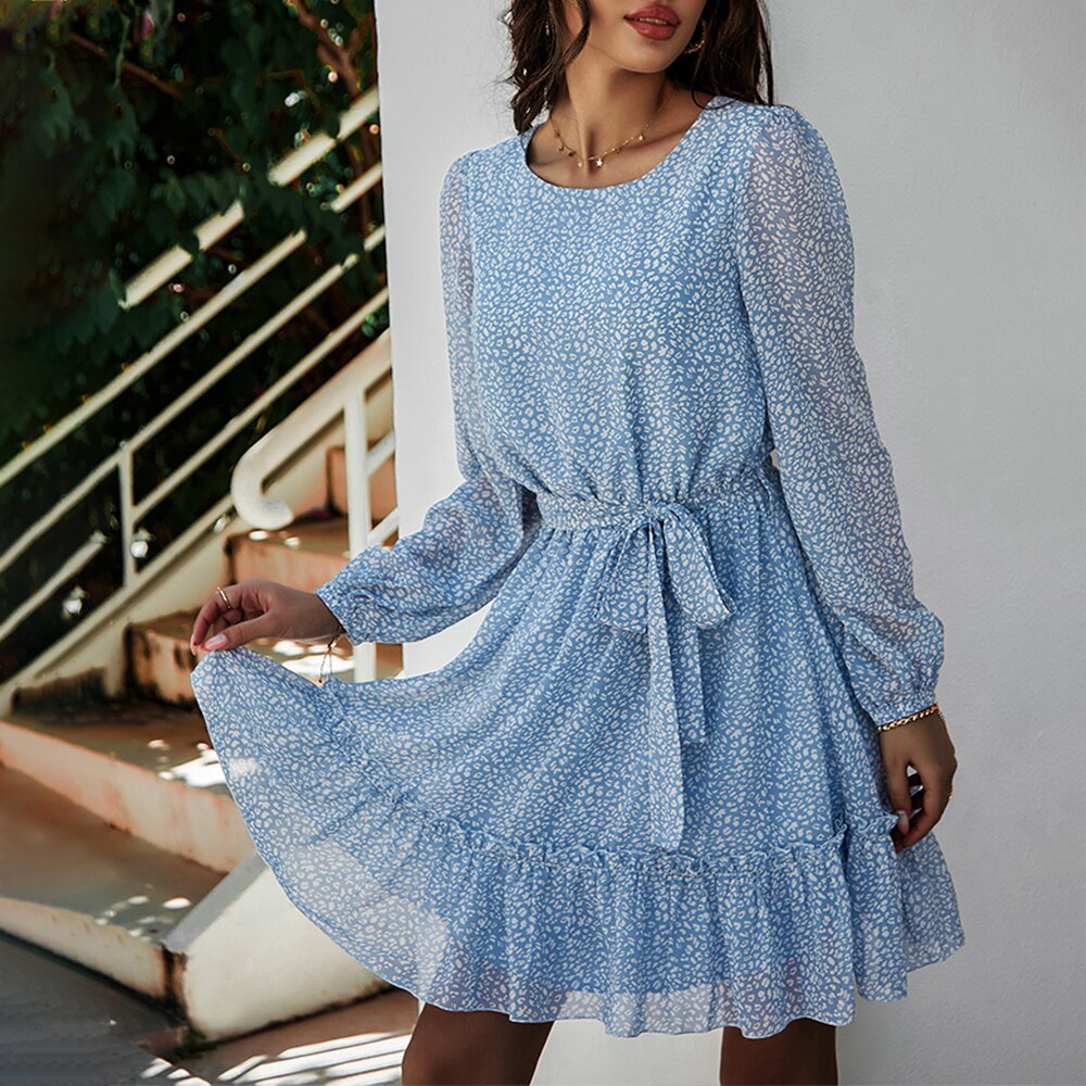 Ruffle Long Sleeve Dress - 200000347 Blue / S / United States Find Epic Store