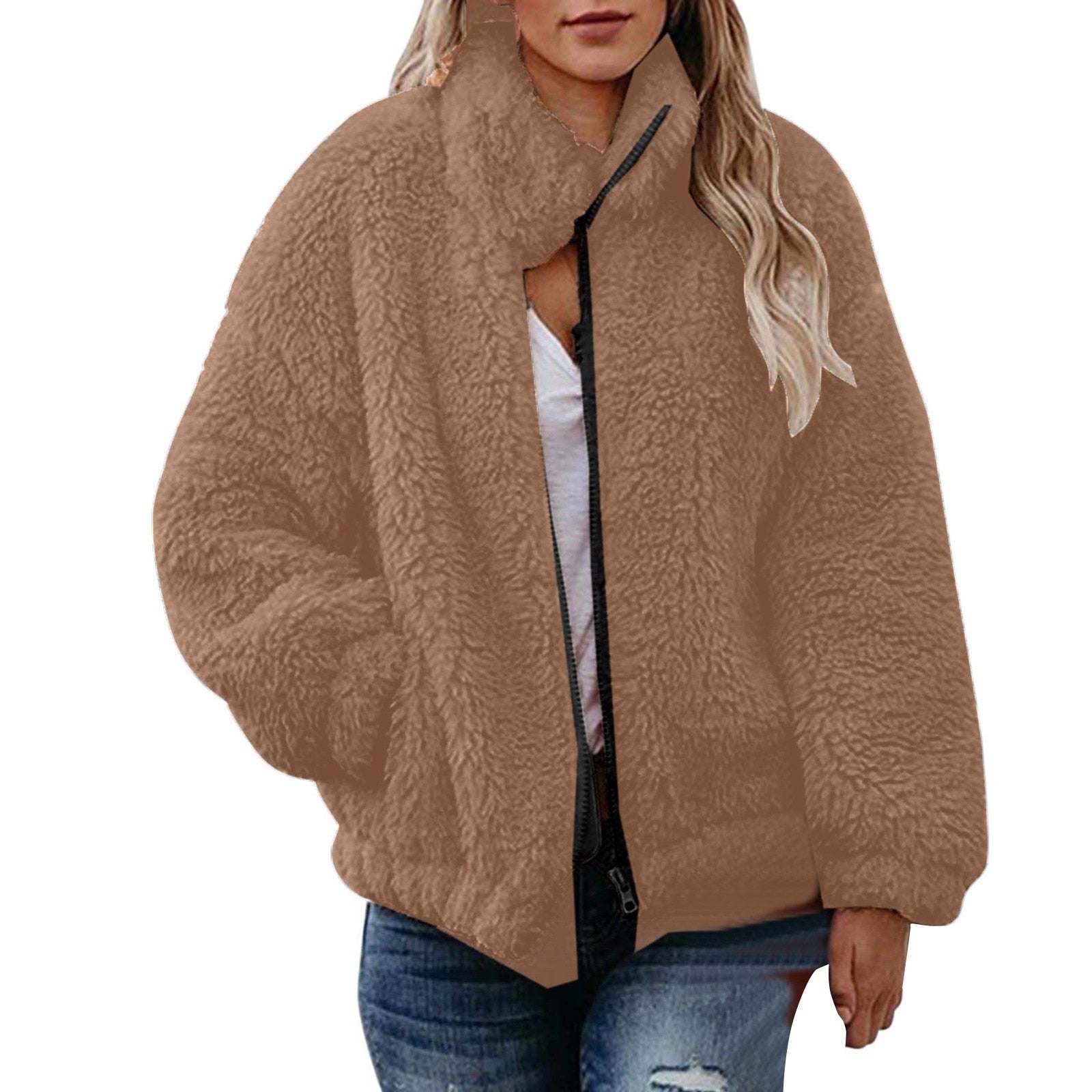 2021 Women Stand Collar Fleece Plush Coat - 200000801 Find Epic Store
