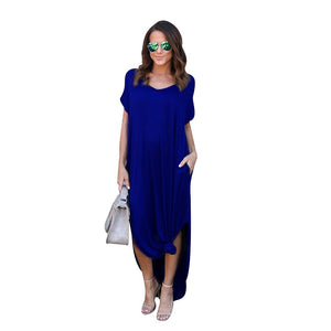 V Neck Side Pocket Slit Long Dress - 200000347 Blue / S / United States Find Epic Store